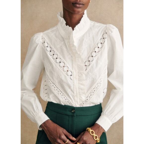 Sézane Lou Long Sleeve Shirt Ecru - 36 - Picture 6 of 7